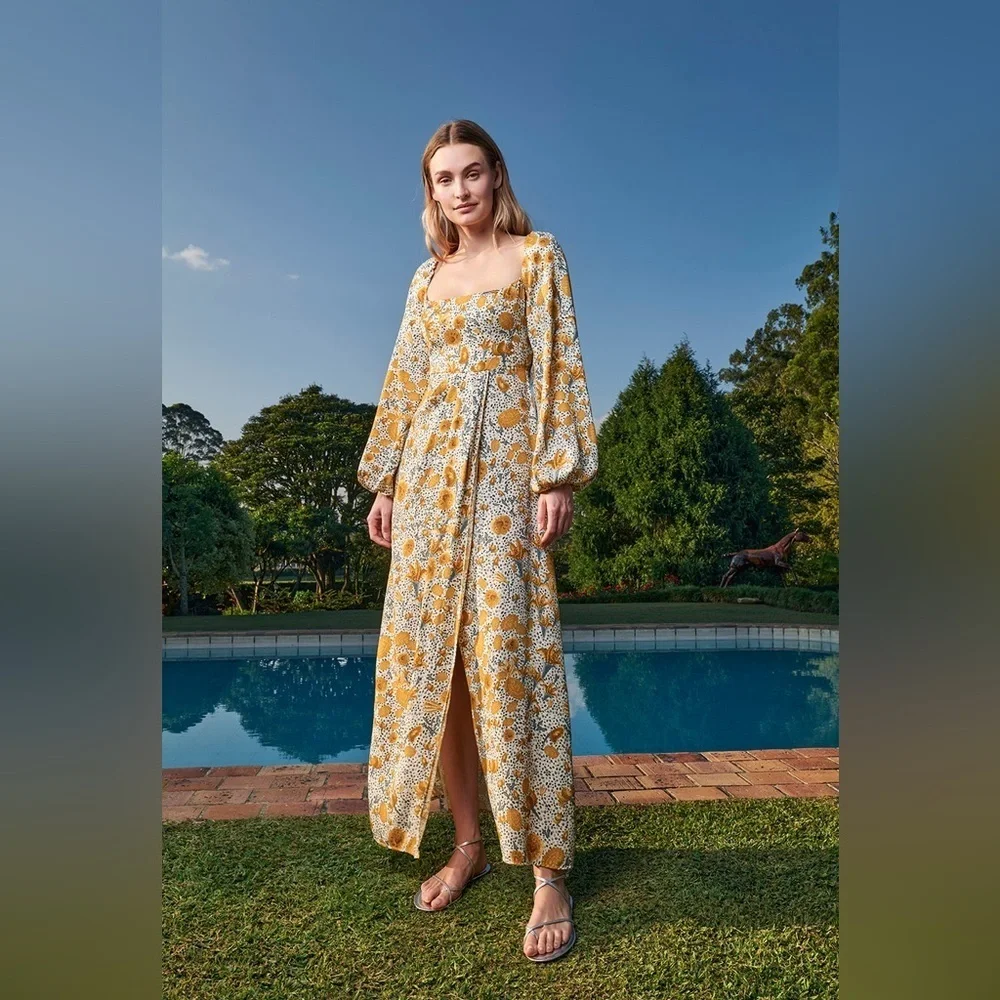 Agua Bendita Vida Capullo Floral Maxi Dress L NWT $1100